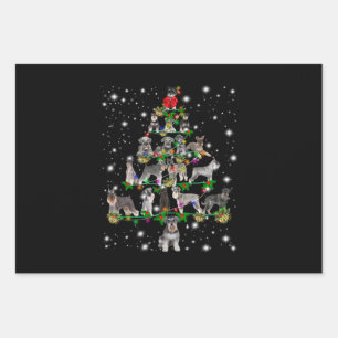 Schnauzer Christmas Tree Covered By Flashlight Wrapping Paper Sheets