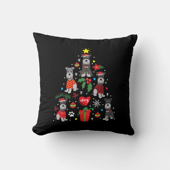 Schnauzer Christmas Tree Ornament Funny Pet Dog Throw Pillow (Front)