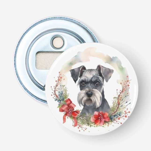 Schnauzer Christmas Wreath Festive Pup Bottle Opener (Front)