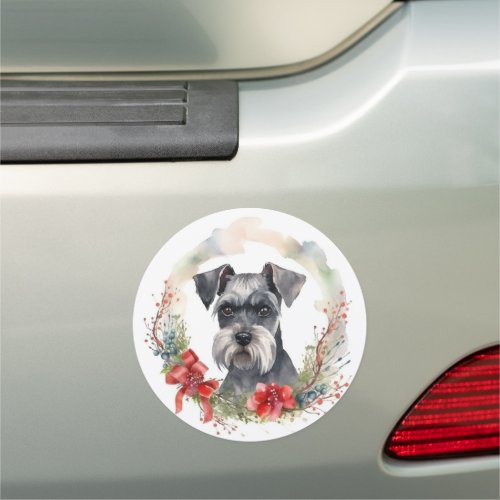 Schnauzer Christmas Wreath Festive Pup Car Magnet