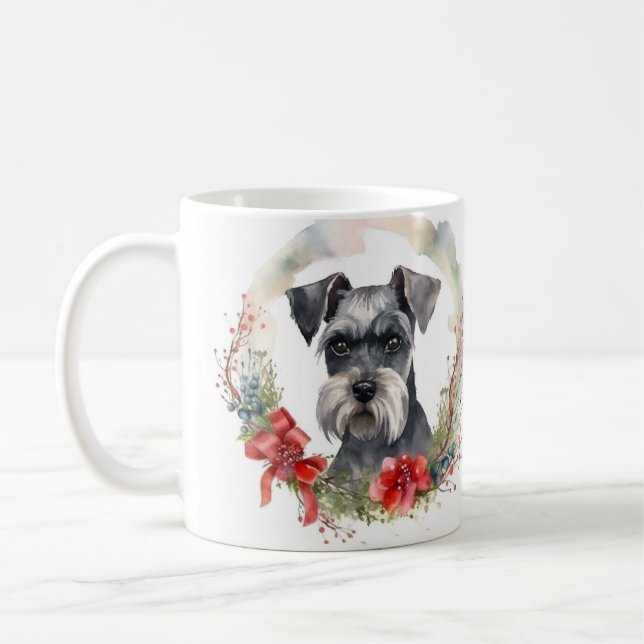 Schnauzer Christmas Wreath Festive Pup Coffee Mug (Left)