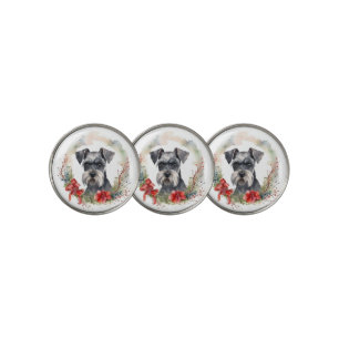 Schnauzer Christmas Wreath Festive Pup Golf Ball Marker
