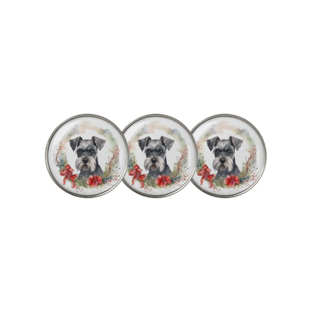 Schnauzer Christmas Wreath Festive Pup Golf Ball Marker (3 Up)