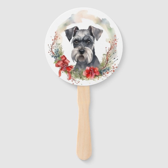 Schnauzer Christmas Wreath Festive Pup Hand Fan (Back)