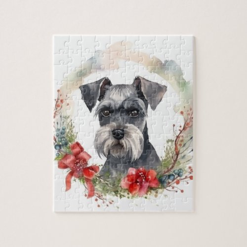 Schnauzer Christmas Wreath Festive Pup Jigsaw Puzzle