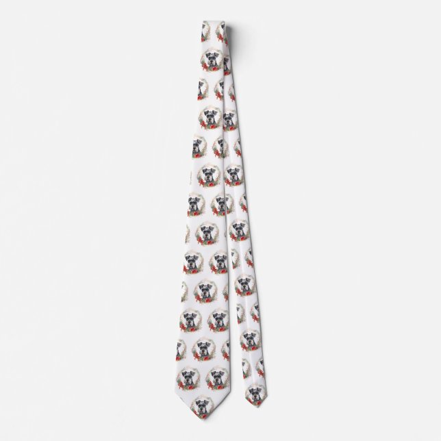 Schnauzer Christmas Wreath Festive Pup Neck Tie (Front)