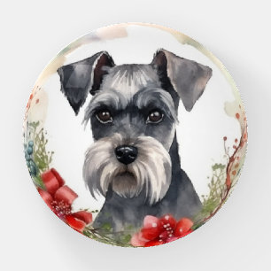 Schnauzer Christmas Wreath Festive Pup Paperweight