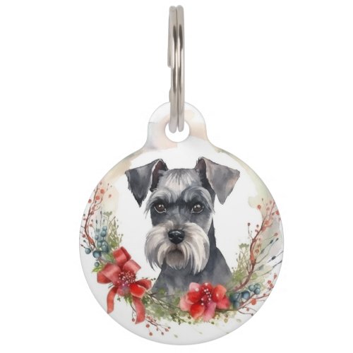 Schnauzer Christmas Wreath Festive Pup Pet ID Tag