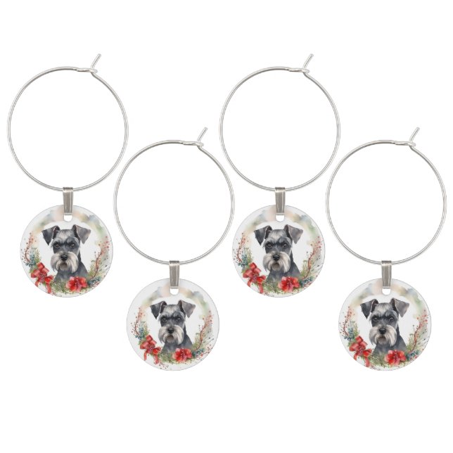 Schnauzer Christmas Wreath Festive Pup Wine Charm (Staggered)