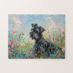 Schnauzer Colorful Wildflowers Jigsaw Puzzle