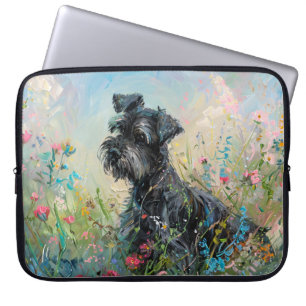 Schnauzer Colorful Wildflowers Laptop Sleeve
