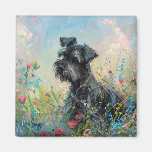 Schnauzer Colorful Wildflowers Magnet
