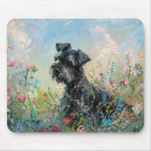 Schnauzer Colorful Wildflowers Mouse Pad