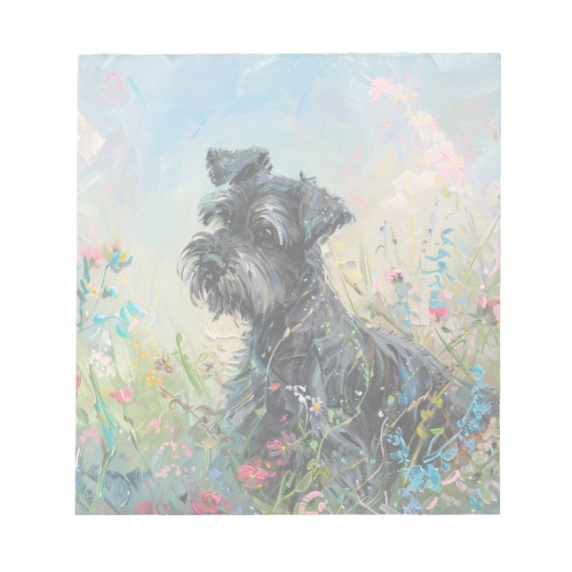 Schnauzer Colorful Wildflowers Notepad (Front)
