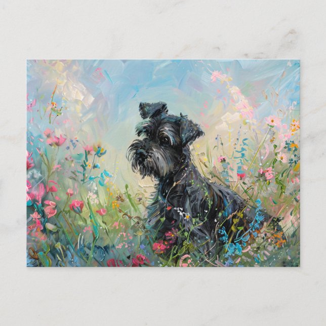 Schnauzer Colorful Wildflowers Postcard (Front)