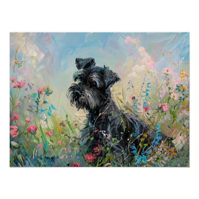 Schnauzer Colorful Wildflowers Poster (Front)