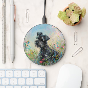 Schnauzer Colorful Wildflowers Wireless Charger