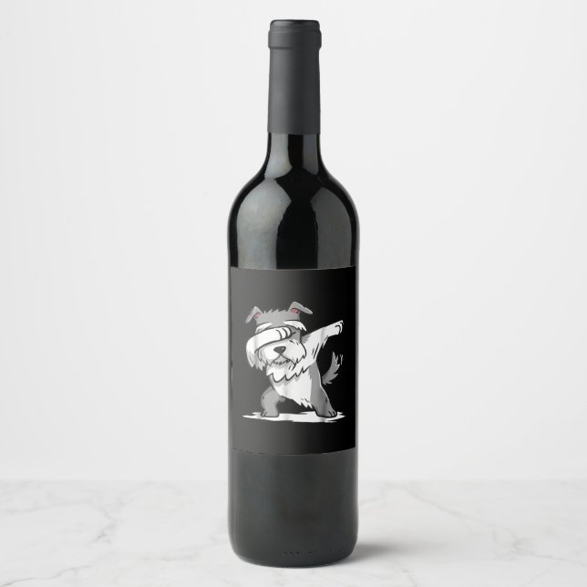 Schnauzer Cute Dabbing Funny Dab Dance Gift Wine Label (Front)
