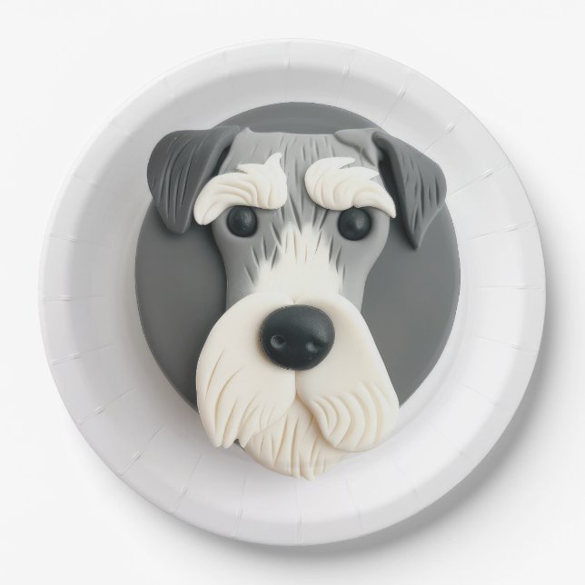 Schnauzer Dog 3D Inspired  Paper Plates (Front)