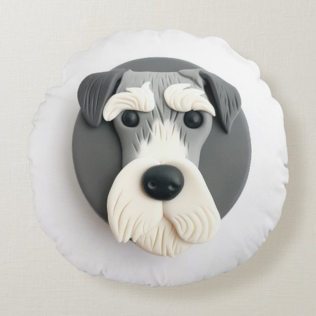 Schnauzer Dog 3D Inspired  Round Pillow (Front)