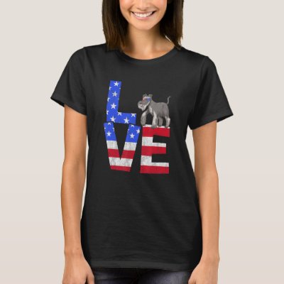 Schnauzer Dog American Flag Sunglasses 4th of July T-Shirt
