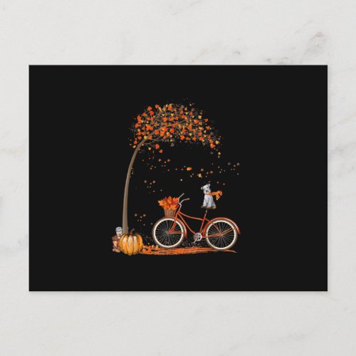 Schnauzer Dog And Pumpkins Bicycle Autumn Leaf Announcement Postcard