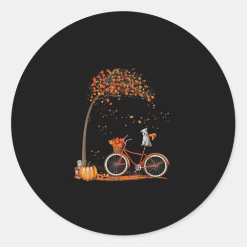 Schnauzer Dog And Pumpkins Bicycle Autumn Leaf Classic Round Sticker