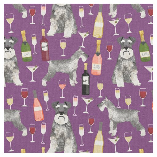 Schnauzer dog and wine purple fabric