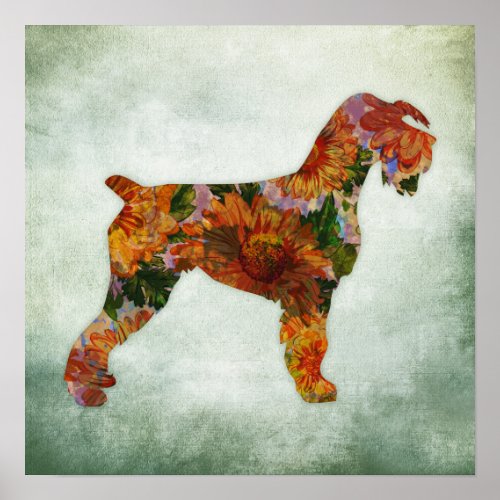 Schnauzer Dog Art Print Floral Poster