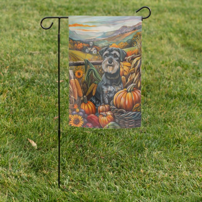 Schnauzer Dog Autumn Harvest Thanksgiving Garden Flag (In SItu)