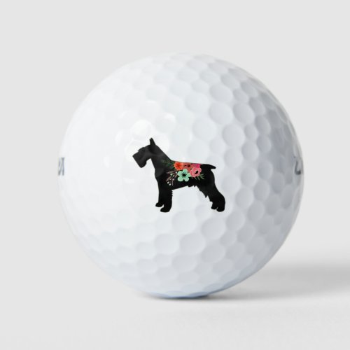 Schnauzer Dog Breed Boho Floral Silhouette Golf Balls