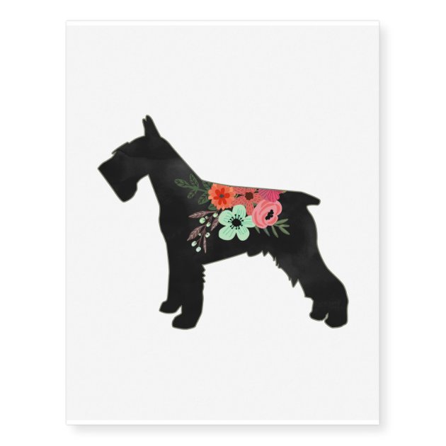 Schnauzer Dog Breed Boho Floral Silhouette Temporary Tattoos | Zazzle