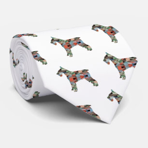 Schnauzer Dog Breed Geo Silhouette Plaid Neck Tie
