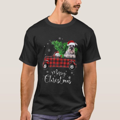 Schnauzer Dog Breed Red Truck Christmas Funny Dog T_Shirt