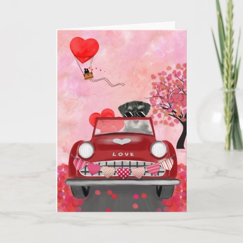 Schnauzer Dog Car with Hearts Valentines  Card