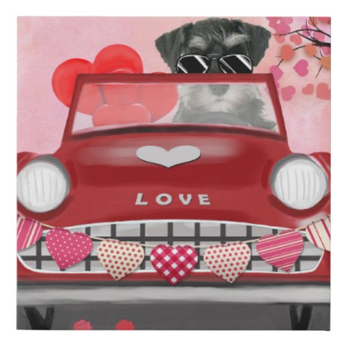 Schnauzer Dog Car with Hearts Valentines  Faux Canvas Print