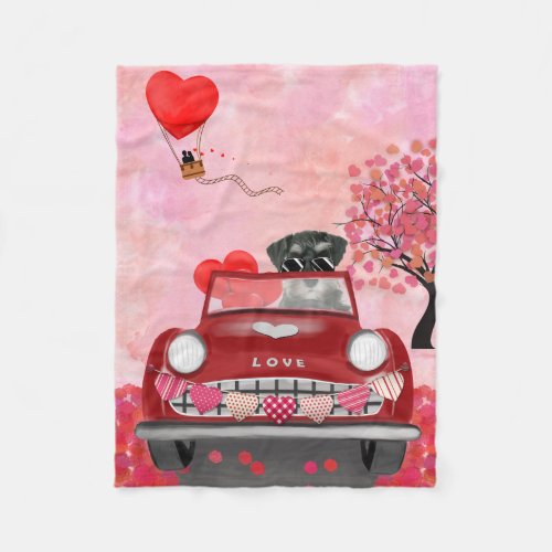 Schnauzer Dog Car with Hearts Valentines  Fleece Blanket