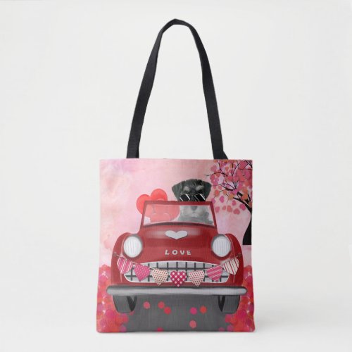 Schnauzer Dog Car with Hearts Valentines  Tote Bag