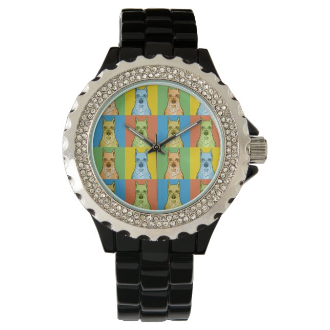Schnauzer Dog Cartoon Pop-Art Watch (Front)