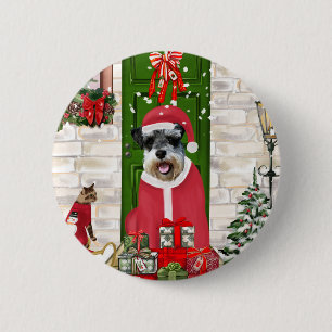 Schnauzer Dog Christmas  Button