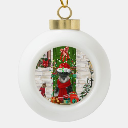 Schnauzer Dog Christmas Ceramic Ball Christmas Ornament