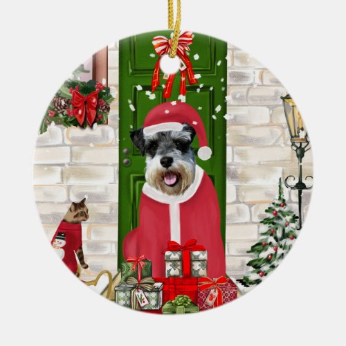 Schnauzer Dog Christmas  Ceramic Ornament