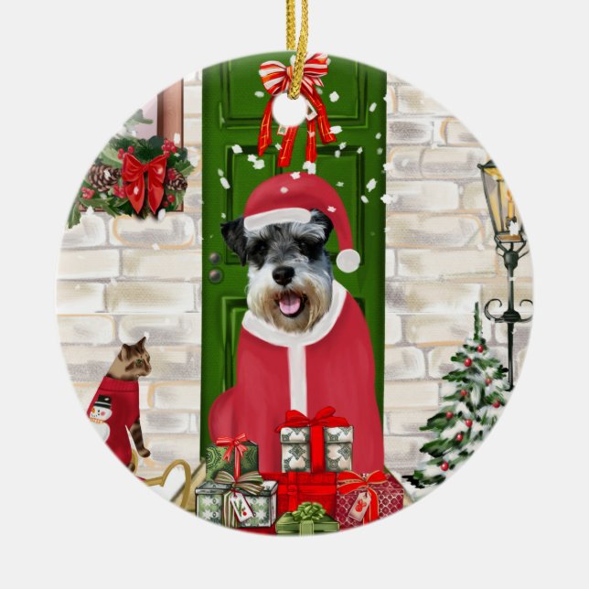Schnauzer Dog Christmas  Ceramic Ornament (Front)