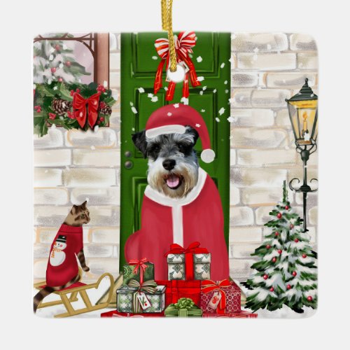 Schnauzer Dog Christmas Ceramic Ornament