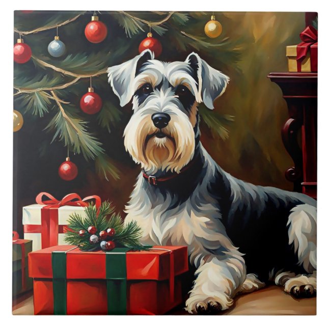 Schnauzer Dog Christmas Ceramic Tile (Front)