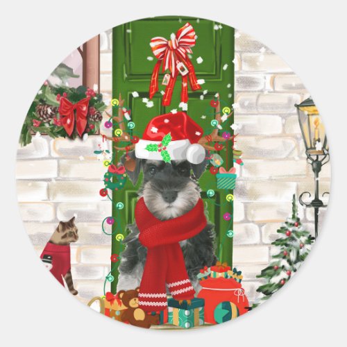 Schnauzer Dog Christmas  Classic Round Sticker