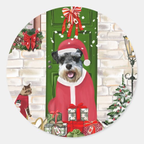 Schnauzer Dog Christmas  Classic Round Sticker
