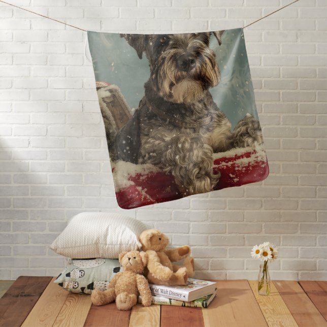 Schnauzer Dog Christmas Festive Baby Blanket (In Situ)