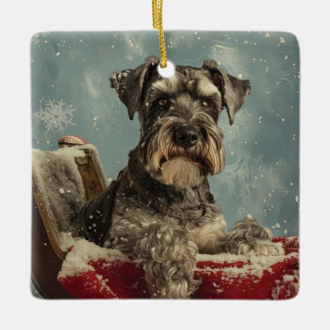 Schnauzer Dog Christmas Festive Ceramic Ornament (Front)