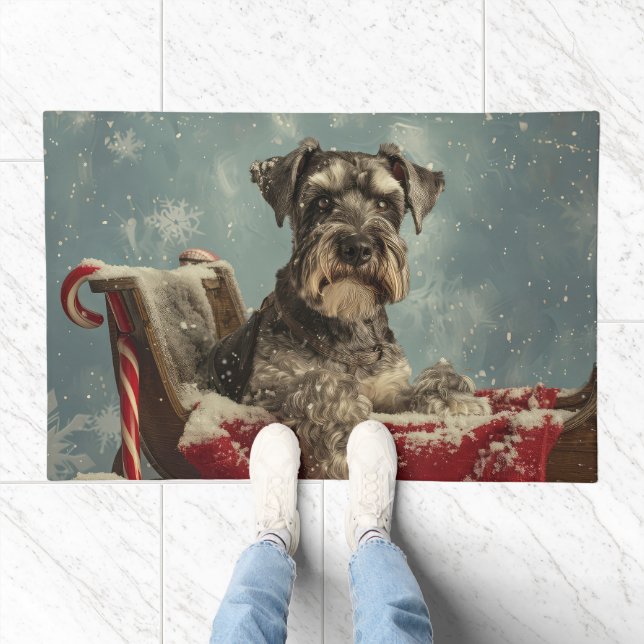 Schnauzer Dog Christmas Festive Doormat (Indoor)
